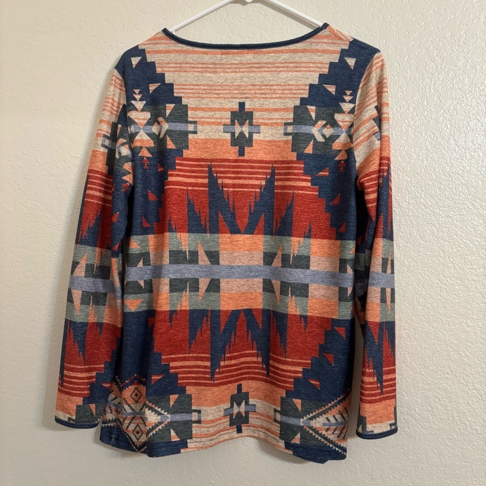 C+D+M western blouse Long-Sleeve Aztec Print Top southwestern boho tribal - Picture 7 of 9